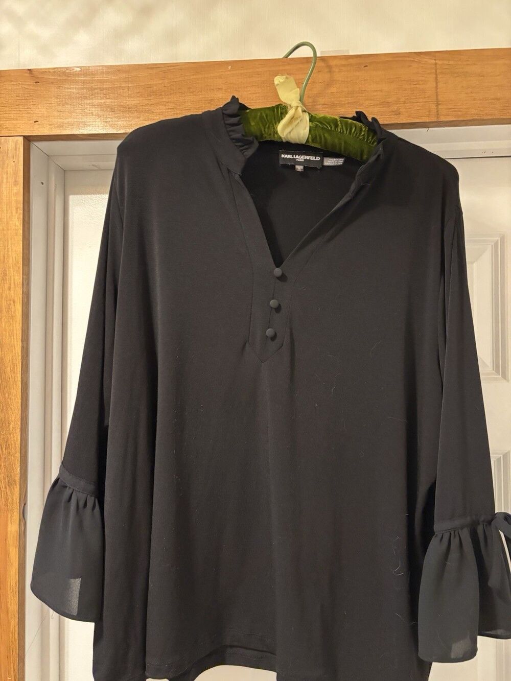 Karl Lagerfeld Paris Women's Blouse, V-Neck, Ruffle Trim, Size 1X